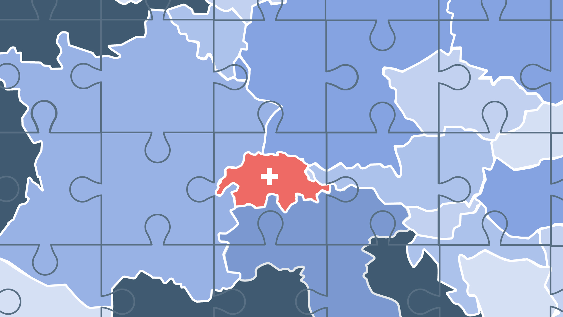 Europa-Karte als Puzzle mit Schweiz in der Mitte als Symbol für EU-kompatibel.