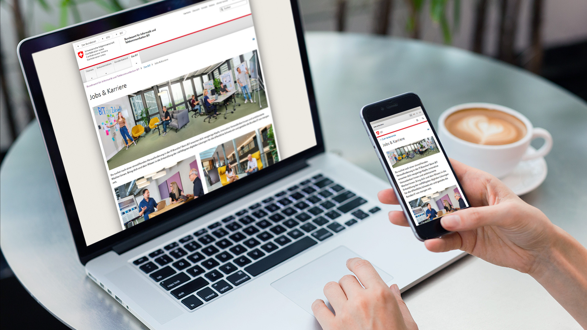 Laptop und Smartphone mit Landingpage der Karriere-Webseite BIT.