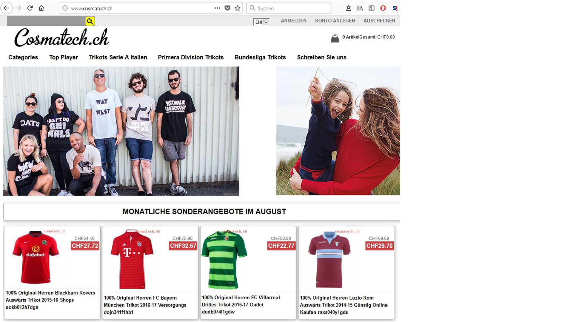 Screenshot eines betrügerischen Webshops.