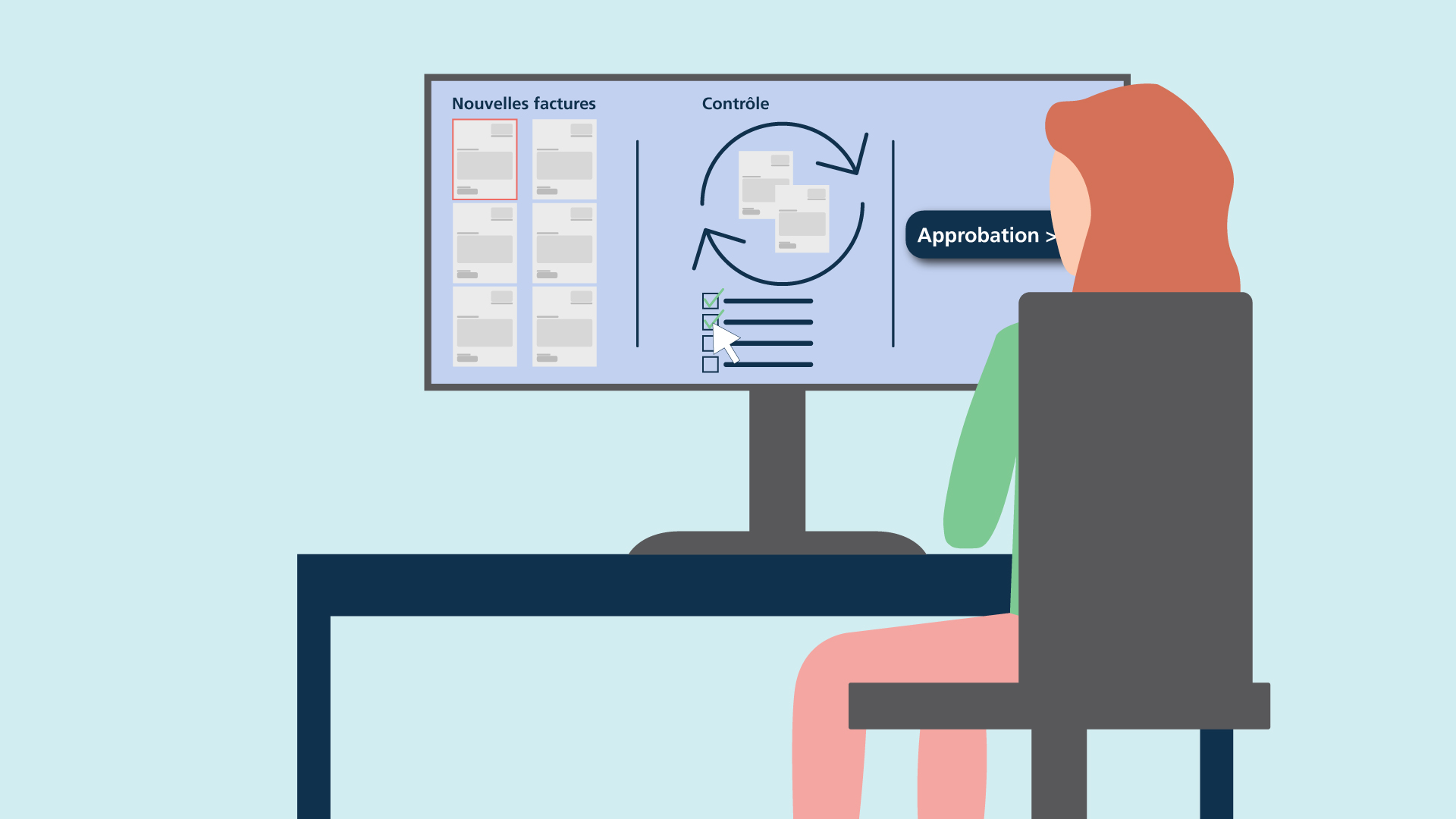 Personne assise devant un écran affichant la réception des factures numériques.
